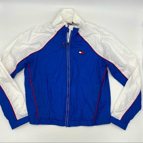 Tommy Hilfiger Sport Women's Nylon Blue and White Windbreaker Jacket - Picture 1 of 8